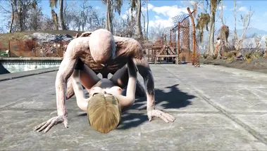 Живой мертвец трахает блондинку у бассейна в FallOut 3
