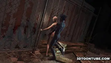 Ночной демон оттрахал лысую зечку у забора