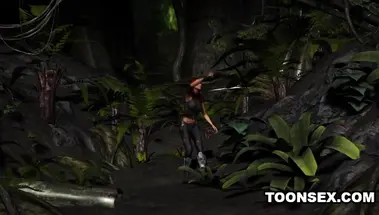 Страшный паук с хуем трахнул пизду рыжей бабы археолога в джунглях