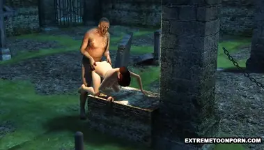 Зомби байкер засаживает хуй в живую телку на кладбище