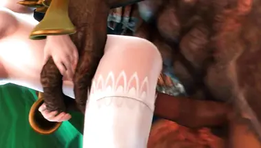 Демон с длинным хуем долбит киску принцессы с зелеными волосами