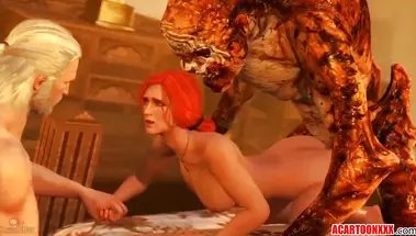 Чародейка Трисс Меригольд трахается с персонажами игры «Ведьмак 3»