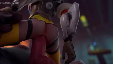 Великан засаживает гигантский хуй в манду Трейсер из «Overwatch»