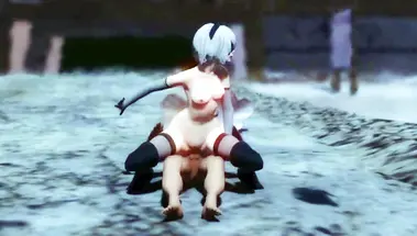 Yorha из NieR: Automata танцует и раздевается на улице для фанатов хентай порно