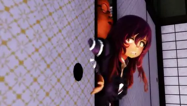 Японец выебал и залил спермой пизду девки, застрявшей в дверях номера - хентай мульт