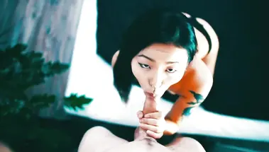 20-летняя азиатка делает нежный минет с приемом кончи в рот