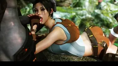 Серый монстр трахает массивным членом Лару Крофт на развалинах